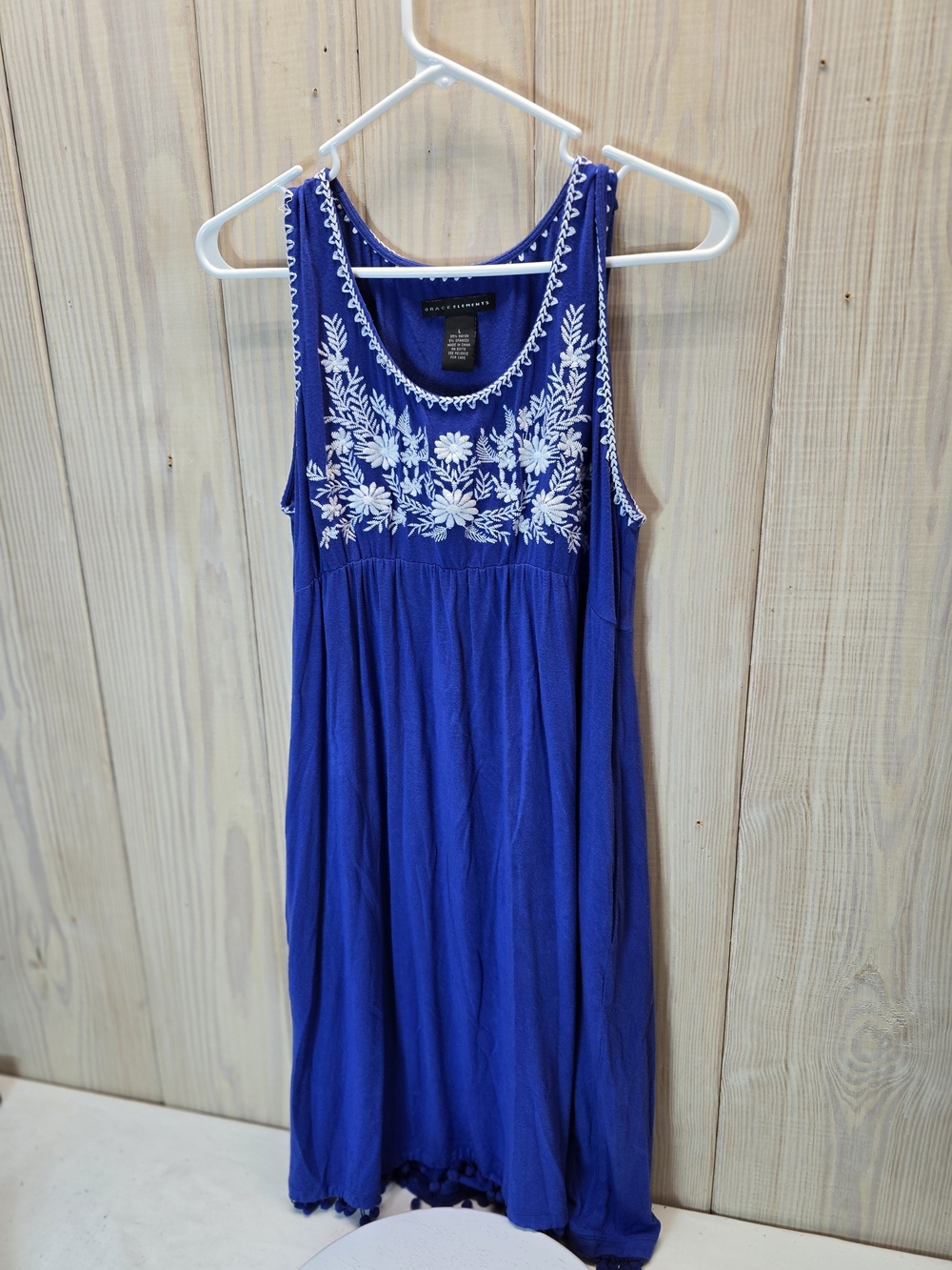 Grace Elements Royal Blue Sleeveless Maxi Dress with White Embroidery